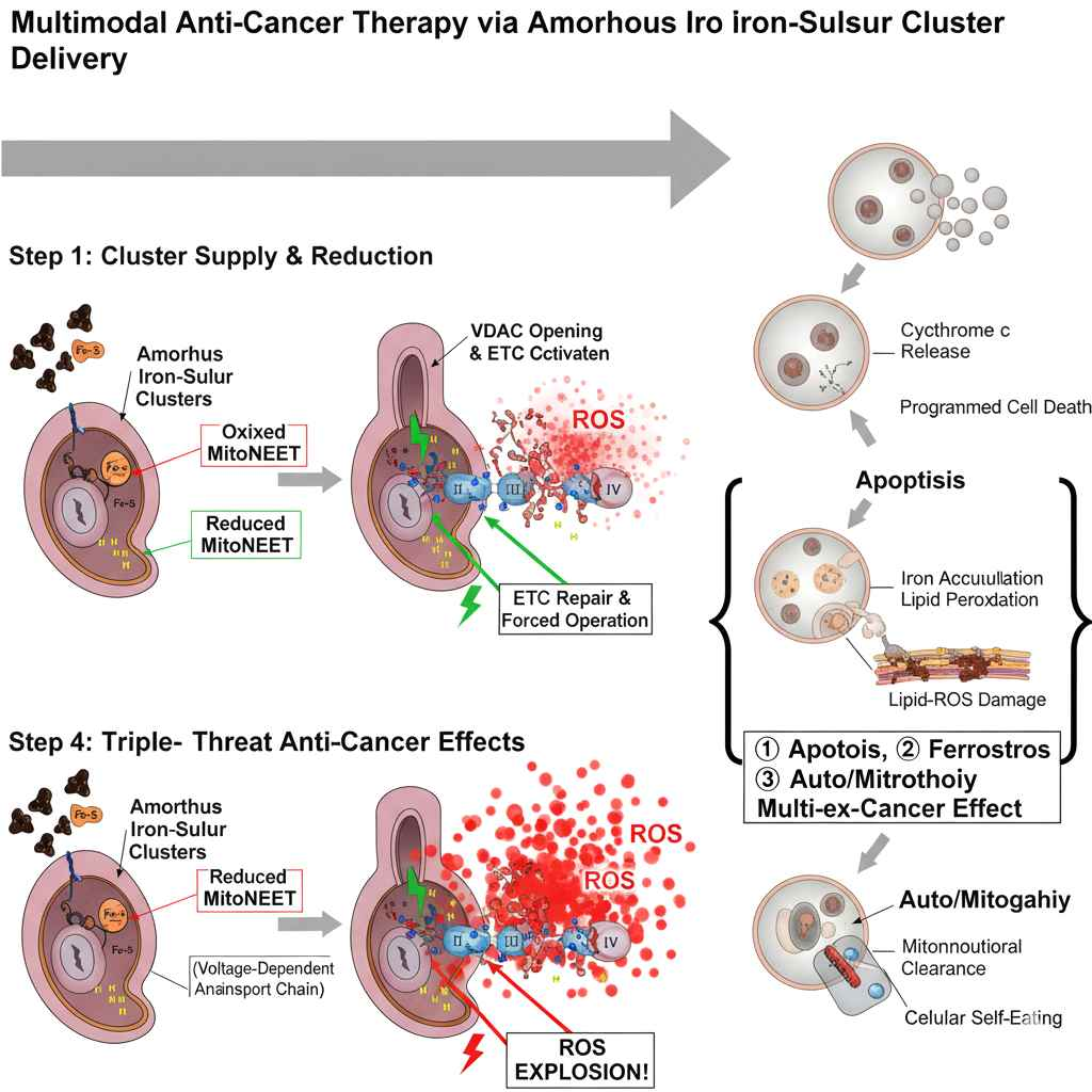 Multimodal Anti-Cancer Therapy via Amorphous Iron-Sulfur Cluster Delivery